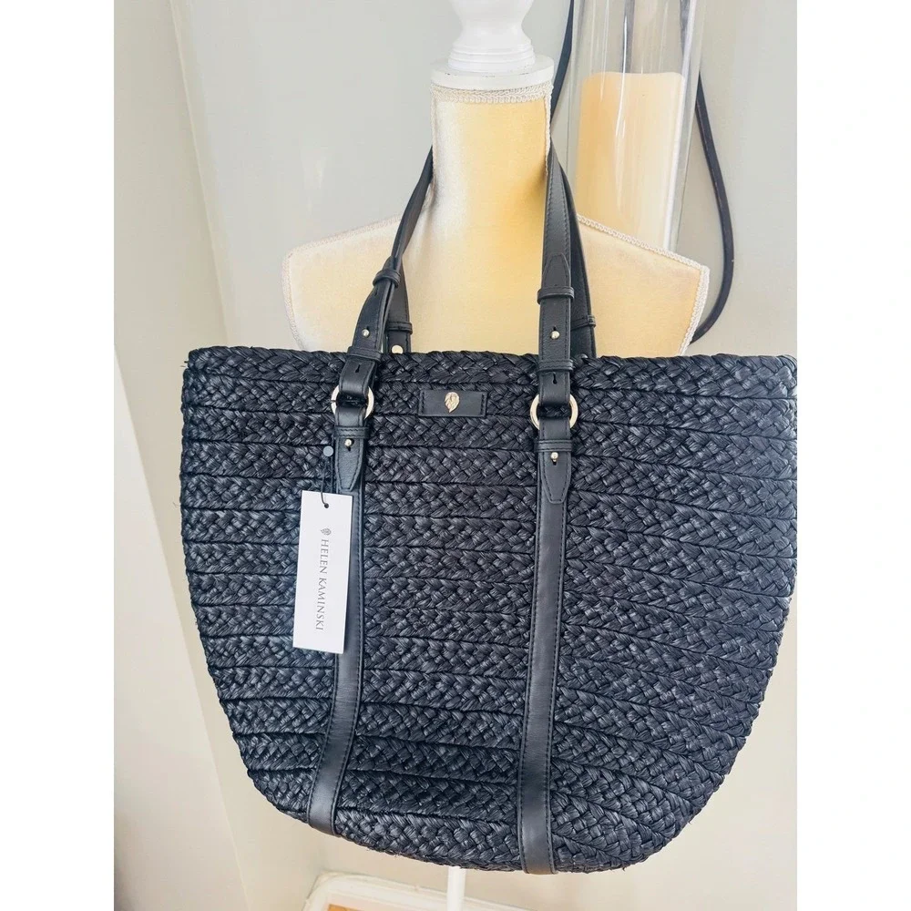 Helen Kaminski Pinimil Bridle Raffia Tote Bag, Black,‎ Designer Luxury, NWT